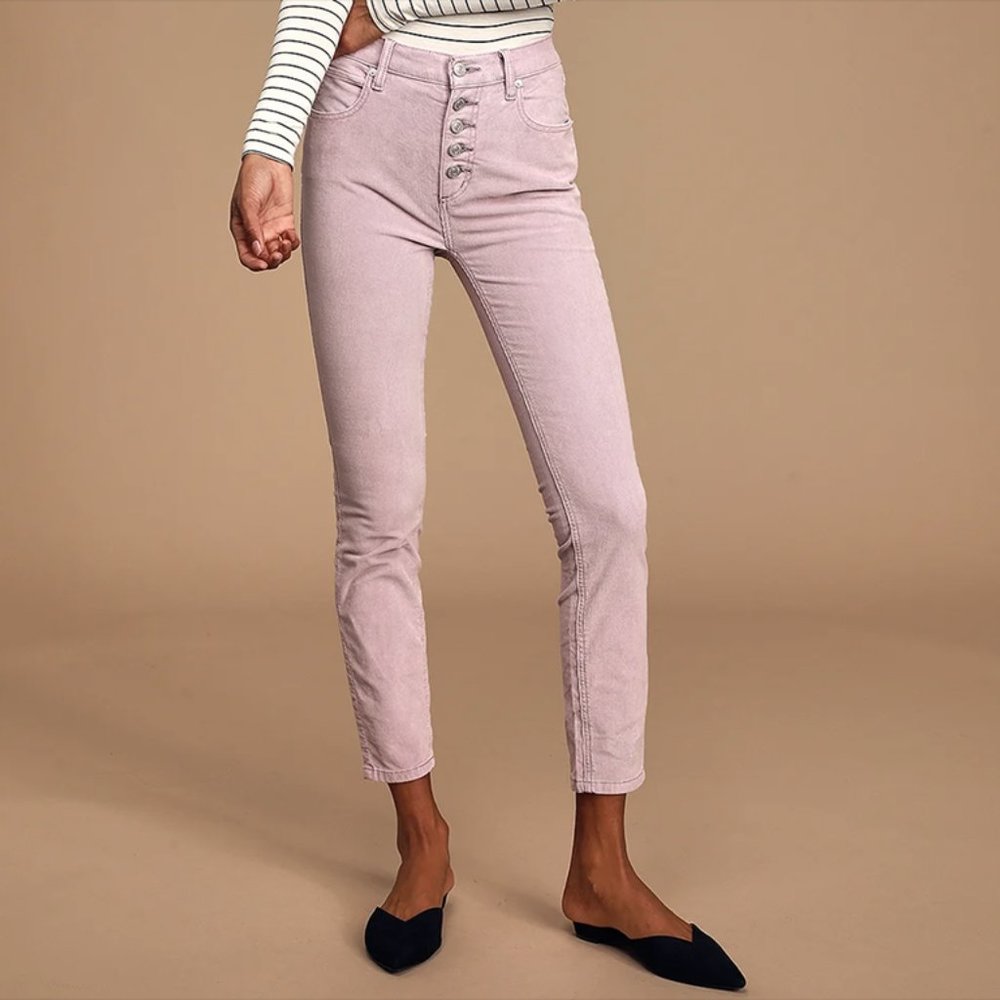 NEW Free People Sun Chaser Frosted Lilac Corduroy Straight High Waist Crop Ankle
